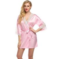 Ladysta chalatas su V iškirpte naktiniai - Vienas dydis (S/M/L) Free Size (S/M/L) kaštoninė