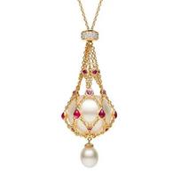 Pearl & Gemstone Lavalier Pendant, Elegant Pearl Pendant Necklaces for Women, Natural Pearl Metal Braided Mesh Necklace rožinė raudona spalva