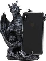 "Ebros" gotikinis stovintis apsaugos drakonas su ištiesta ranka mobiliojo telefono laikiklis Figūrėlė stalui Rankiniai mobilieji įrenginiai Statulėlė "Dungeons and Dragons" Viduramžių renesanso skulptūra
