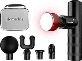 "Homedics MYTI" mini masažo pistoletas su šilumos funkcija, kišeninis elektrinis rankinis masažuoklis su 5 priedais ir 4 vibracijos intensyvumo lygiais, masažo pistoletas raumenims atpalaiduoti, juodas