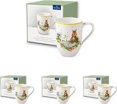 "Villeroy & Boch" - "Spring Awakening" puodelis su rankena, 280 ml, geltonai žalias, Velykų puodelis, Velykų stalo indai, kavos puodelis, karšto gėrimo puodelis, aukščiausios kokybės porcelianas (4 vnt.)