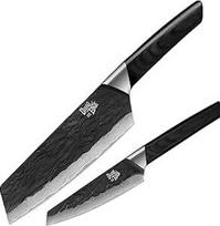 2 dalių damaskinių peilių rinkinys, 7 colių "Bunka" peilis ir 5 colių komunalinis peilis, 67 sluoksnių damaskinio plieno kaltinė geležtė su Pakkawood rankena, aštrių virėjo peilių rinkinys su dovanų dėžute, juodas