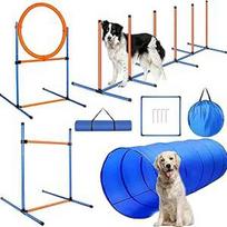 Agility rinkinys šunims, Agility įrangos rinkinys šunims, slalomas, Agility kliūtys, reguliuojamas šuolio žiedas ir šunų tunelis, puikiai tinka parkui, įdomiems žaidimams, šunų dresavimo žaidimams