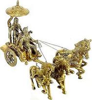 eSplanade Krišna Ardžuna Rath Chariot su 4 žirgais Žalvarinis eksponatas | Namų dekoracijos | Krišna Ardžuna Updesh | Gita Saransh