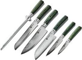 HexClad Essential Messerset, 6-teilig, japoniški dembliai iš rostfreiem Stahl, Full Tang Konstruktion, Griffe aus Pakkaholz
