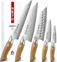 HEZHEN peilių rinkinys Profesionalus Damasko virtuvinių peilių rinkinys, Damasko plieno virėjo peilių rinkinys, "Santoku" peilis, ergonomiška pilnavidurė rankena