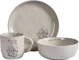 Oficialiai licencijuotas "Disney" 3 dalių indų rinkinys "Stitch & Angel", puodelis, lėkštė ir dubenėlis (pilka)