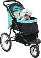 PawHut Šunų vežimėlis Jogger Dog Buggy sulankstomas mažiems šunims ir katėms iki 10 kg Katės vežimėlis su 3 dideliais guminiais ratais, pagalvėlėmis, tinklelio langais, laikymo krepšeliu ir saugos pavadėliu, turkio spalvos