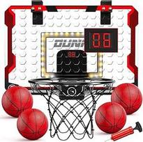 "TEMI Indoor Basketball Hoop", LED šviesos mini krepšinio lankas su 4 kamuoliais ir elektronine rezultatų lentele, virš durų esanti krepšinio lenta 5 6 7 8 9 10 11 12 metų berniukams, mergaitėms, vaikams, paaugliams