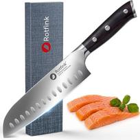 ROTFINK Santoku peilis 18 cm, profesionalus aštrus virtuvinis peilis, virėjo peilis, peilis mėsai, nerūdijantis plienas 56-58 HRC, ergonomiška ebonito rankena, 15° šlifavimo kampas, dovanų dėžutė