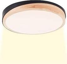 "Brilliant LED" sieninis ir lubų šviestuvas su 3 lygių reguliatoriumi, juodu / rudu mediniu rėmeliu iš kaučiukmedžio ir šilta balta šviesos spalva (3000 K) Skersmuo 35 cm 24 W 2400 lm Pagaminta iš plastiko / metalo / medžio