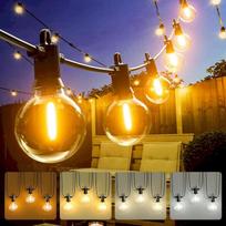 "Kawaya" pasakų žibintai Lauko 15 m pasakų žibintai Dimmable 4 spalvų keitimas Šilta balta vėsi balta IP65 vandeniui atsparus pasakų žibintai su kištuku Maitinimo pasakų žibintai 25+1 G40 LED nedūžtančios lemputės Balkonas Sodas