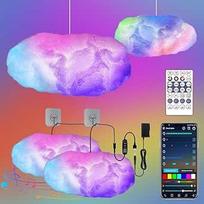 "Lichaser" 2 RGB vaivorykštės medvilnės LED debesų šviesa, vėsūs reguliuojamo apšvietimo dekoratyviniai žibintai, LED debesų žibintai su "Bluetooth" programėle ir 2.4G nuotolinio valdymo pultu, skirti kambariui, miegamojo apdailai (2 pakuotės, RGB+IC)