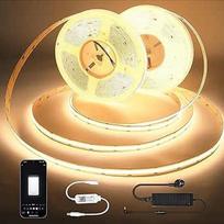 "Wi-Fi" LED juosta COB 15 m, šiltai balta LED juosta 24 V su nuotolinio valdymo pulteliu, reguliuojamas apšvietimas, laikmačio funkcija, muzikos sinchronizavimas, virtuvės spintelių, sandėliukų ir švenčių dekoracijų puošyba, šventės