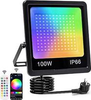 100 W RGB LED prožektorius, lauko LED prožektorius, su "Bluetooth" programėle ir 2.4G nuotolinio valdymo pulteliu, atsparus vandeniui IP66, keičiantis spalvas, reguliuojamas, 16 milijonų spalvų prožektorius sodams, kiemams, vakarėliams