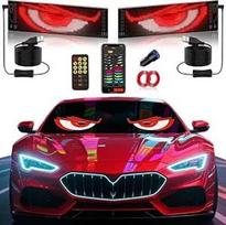 2 velnio akių žibintų pakuotė sunkvežimiams, lengviesiems automobiliams LED akių žibintai (92 x 374 mm), LED akių žibintai lengviesiems automobiliams, sunkvežimiams, visureigiams ir nameliams ant ratų su programėlės valdymu, pasirinktiniu tekstu, animacij