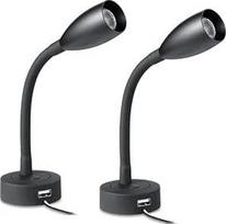 2 x skaitymo lempa 12 V Motorhome LED Dimmable Flexible Gooseneck Wall Lamp Spot Eye Care Bed Lamp Wall Mounted for Boat Caravan Camper Yacht, Built-in USB and Dimmer Switch, Black