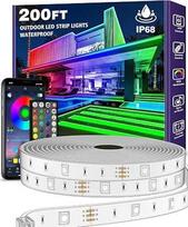 AILBTON 60 m lauko LED juostelės šviesos, atsparios vandeniui, IP68 lauko LED juostelės šviesos, atsparios vandeniui, su programėlės nuotolinio valdymo pulteliu, muzikos sinchronizavimo RGB pasakų šviesos balkonui, terasai, stogui, sodui, baseinui