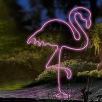 hellum 578393 LED figūrėlė neoninis flamingas Dekoratyvinė metalinė sieninė dekoracija Šviečianti šviesa Lauko sodas