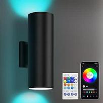 Išmanusis RGB LED lauko sieninis šviestuvas aukštyn žemyn, programėlė ir nuotolinio valdymo pultas, keičiamos spalvos 2700K-6500K, reguliuojamas, IP65 vandeniui atsparus sieninis šviestuvas, skirtas lauko sodo namų sienų apšvietimui