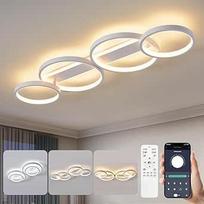 LED lubų šviestuvas, reguliuojamos žiedo formos svetainės kambario lempa, 4 lemputės, 48 W 3000-6500 K lubų apšvietimas miegamajam ir svetainei, balta, 86