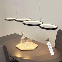 LED pakabinamas šviestuvas Valgomojo stalo pakabinamas šviestuvas: 88 cm juodas pakabinamas šviestuvas Modernus 4 žiedų pakabinamas šviestuvas Valgomojo kambario šviestuvas 54 W Dimmable Valgomojo stalo šviestuvas su nuotolinio valdymo pulteliu Pakabinama