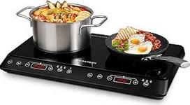 Mobili indukcinė kaitlentė, 2 plokštės, 3500 W dviguba indukcinė kaitlentė su 6 galios lygiais, 10 temperatūros lygių, 3 valandų laikmatis, jutiklinis valdymas, idealiai tinka stovyklavimui ir virtuvei, juoda