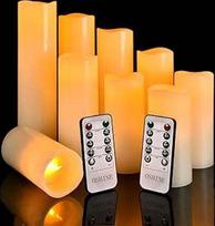 OSHINE LED žvakės nedegios žvakės (H 4,5 colio, 5 colių, 6 colių, 7 colių, 8 colių, 9 colių), 9 tikro vaško stulpelių, ne plastikinių, rinkinys su 10 mygtukų nuotolinio valdymo laikmačiu, 300 valandų (9, dramblio kaulo spalvos)