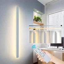 Sieninis LED šviestuvas, reguliuojamo ryškumo, 44 W sieninis šviestuvas su nuotolinio valdymo pulteliu, 2,4 GHz, 10-100 % ryškumo reguliavimas, sieninis apšvietimas miegamajame, svetainėje, koridoriuje, laiptinėje, baltas, 120 cm, 110-240