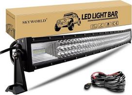 SKYWORLD LED darbo žibintų juosta 22 colių 55,8 cm 27000LM išlenktas žibintų prožektorius Combo bekelės apšvietimas su laidų komplektu 4x4 visureigiams ATV UTV automobiliams, traktoriams, ekskavatoriams, sunkvežimiams, baltos spalvos 12V 24V