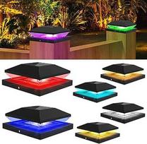 T-SUNUS Post Light Saulės RGB Post Caps Saulės su LED IP65 vandeniui atsparūs postų žibintai tvoros stulpams 8 spalvos medinių tvorų platformai Pack of 6
