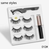 Naujas 3 poros normalių magnetinių blakstienų 5 magnetų 3D Mink blakstienų rinkinys su akių kontūro pincetu Natūralios dirbtinės blakstienos Style 12