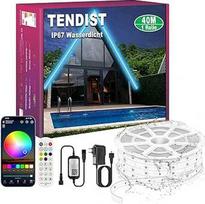 40M IP67 RGB LED šviesos diodų juostos, "Bluetooth" lauko LED juostos su programėle, nuotolinio valdymo pultu ir muzikos sinchronizavimu, šviesos juostos, skirtos sodybai, balkonui, terasai, festivaliui (40M*1)