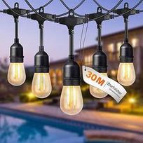 BRIMAX LED lauko pasakų žibintai, 30 metrų su 30 vnt. 2 W S14 lempučių, AC220-240 V maitinimas, 2700 K šilta balta spalva, IP44 atsparumas vandeniui, lauko apšvietimas sodui, vakarėliams, vestuvėms, stovyklavimui