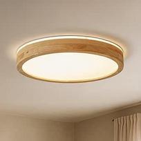 LED Deckenleuchte 40 cm, Handgefertigtes Walnuss-Holz im modernen Wabi-Sabi-Stil, 42W LED 3000K-6000K, Flache Leuchte für Schlafzimmer, Küche, Flur & Esszimmer, Einfache Montage