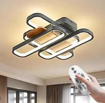 OKELI juoda LED šviestuvo lubų lempa su mediniu rėmeliu, 45 cm apšviečiami modernūs lubų šviestuvai miegamajam su nuotolinio valdymo pulteliu, 3000K-6500K, 90 W virtuvės ir valgomojo šviestuvai
