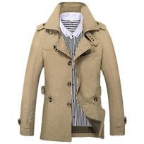 Autumn Men's Casual Windbreaker Mid-length Trendy Large Size Men's Cotton Jacket Men's Jacket XS chaki
