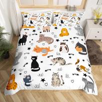 Mergaičių Kawaii Katės Patalynės Komplektas Pilnas Karalienė, Mielas Kačiuko Antklodės Užvalkalas Animacinis Antklodės Užvalkalas Spalvingos Gėlės Augalas Lovatiesės Užvalkalas EU Single(135x200cm)