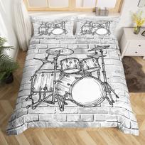3D Būgnų Komplekto Antklodės Užvalkalas Karalienės Dydžio Mikropluošto Roko Muzikos Tema Klasikinis Muzikos Instrumentas Antklodės Užvalkalas Hip Hop Grunge Lovos Patalynės Komplektas EU Single(135x200cm)