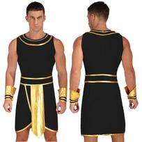 Vyriškas Helovino Egipto faraono karaliaus Cosplay kostiumas Kontrastingos spalvos suknelė su rankogaliais Teminis vakarėlis Senovės Egiptas Vaidmenų žaidimo drabužiai S balta