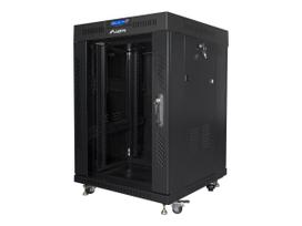 Komutacinė spinta pastatoma LANBERG 19" 15U 600x600 glass door LCD flat pack black