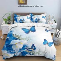 3pcs Blue Bedding Set Fresh Style Butterfly Print Cozy Soft Duvet Cover King Queen Twin Size Birthday Gift Adult Bedroom Decor EU Single(135*200cm)3pcs gray