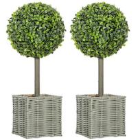 HOMCOM 2 vnt. dirbtiniai augalai, UV spinduliams atsparūs dirbtiniai medeliai vazonuose, tinkami naudoti viduje ir lauke, plastikas, cementas, žalias, Žalia