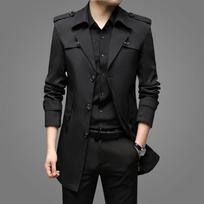 Spring and Autumn Windbreaker Jacket Men's Mid-length Men's Middle-aged Business Casual Suit One-piece 165 juoda