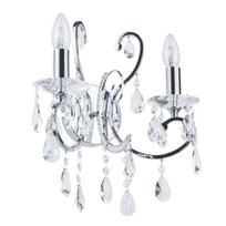 Sieninis šviestuvas Barocco Chrome MB72709-2A, juodos spalvos su kristalais, metalinis, 2 lemputės