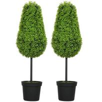 HOMCOM 2 vnt dirbtinių buksmedžių 90cm dirbtinis augalas ašaros formos, plastikiniai dirbtiniai augalai vazonuose moderniai dekoracijai, Žalia