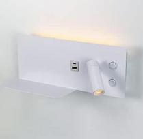 "Alpinaluz" baltas LED sieninis šviestuvas, aplinkos šviesos ir skaitymo lempa, pasukamas, 2700K, USB-C įkrovimas + USB-A, metalinė lentynėlė, nepriklausomas jungiklis, dešinysis prožektorius