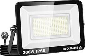 AUXTINGS 200 W LED lauko prožektorius su kištuku, 20000 LM lauko prožektorius IP66 prožektorius 4000 K šiltos baltos spalvos lauko prožektorius su 156 cm kabeliu, skirtas sodui, kiemui, privažiavimui, garažui, terasai
