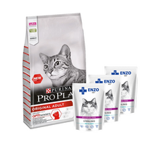 PURINA Pro Plan Original Adult Salmon 10kg + ENZO VET Sterilizuota su veršiena padaže 3x100g