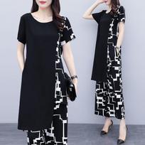 Suit Women's Office Clothing Short-sleeved Loose Wide-leg Pants Large Size Two-piece Set XL juoda